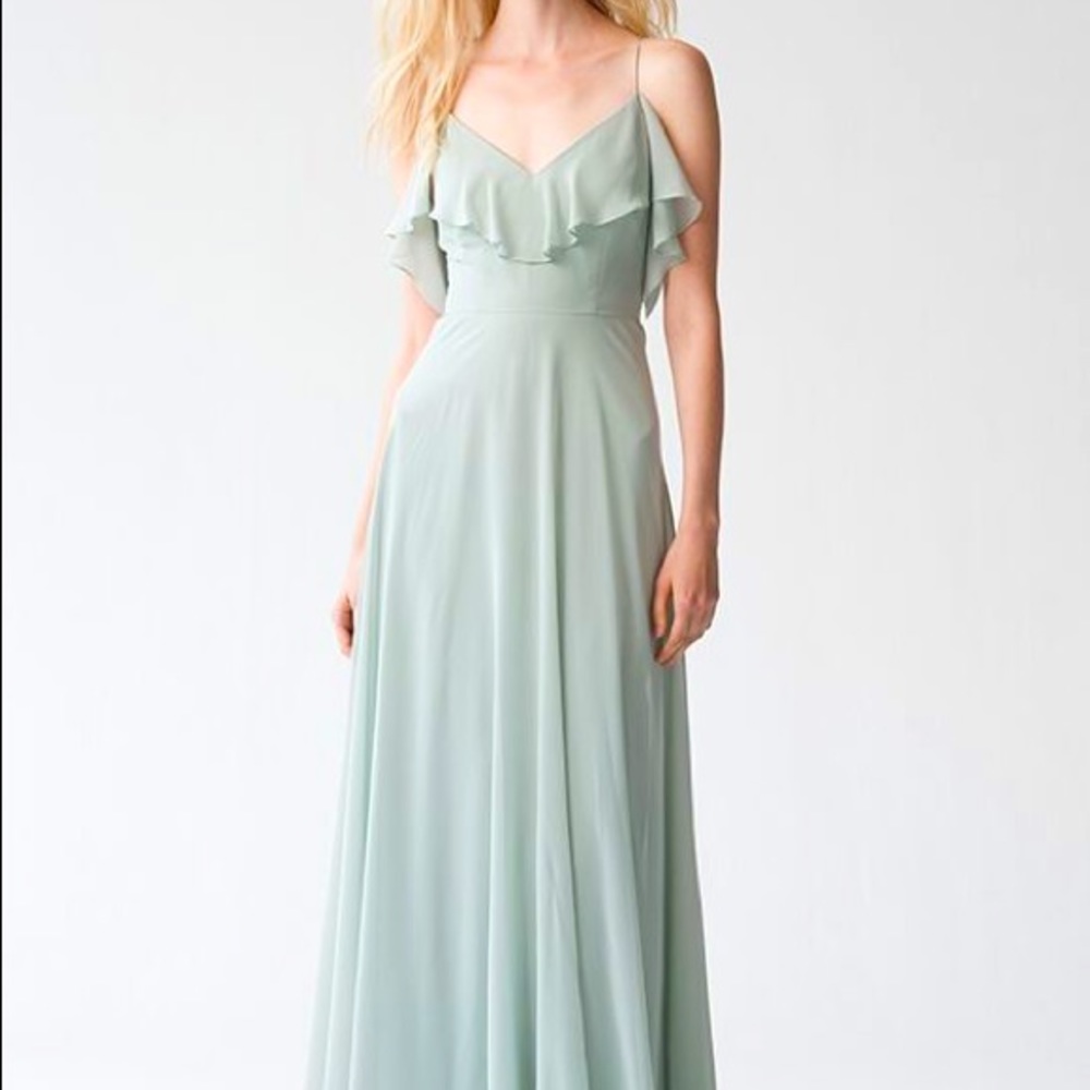 Jenny Yoo “Mila” convertible chiffon dress “Morning Mist”